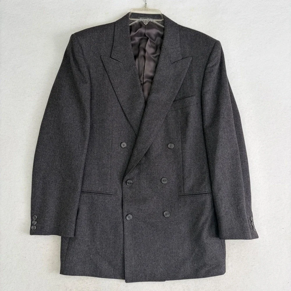 Vintage Ermenegildo Zegna Blazer 50 40R Double Breasted Peak Lapel Wool Italy